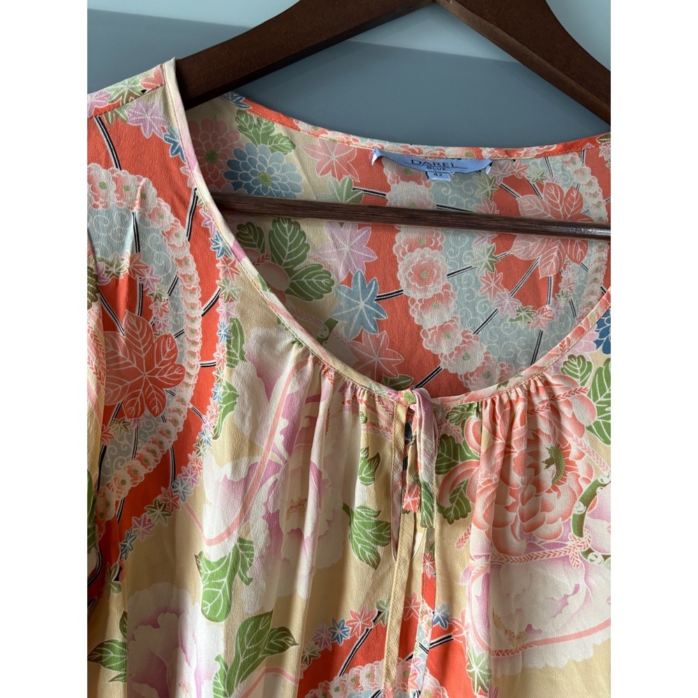 Darel Blue 100% Silk Floral Chinoiserie Blouse‎ Orange French 42 Gerard Dainty - Picture 6 of 6